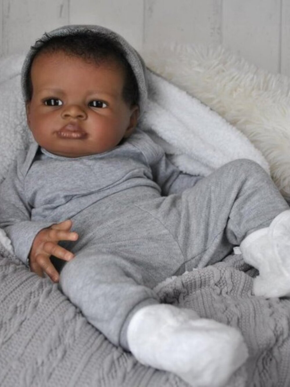 20 Inch Reborn Baby Boy African American Newborn Doll 3D Painted Skin Dark Brown
